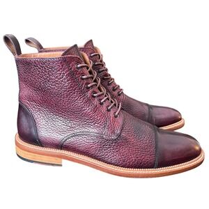 TAFT Handcrafted Burgundy Textured Leather Cap Toe Lace Up Boots Size Men's  41